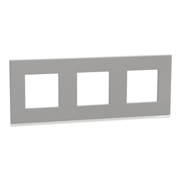 Декор. рамка Unica Pure 3X, хоризонтална, алуминий - Ключове и контакти