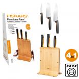 Ножове Fiskars Functional Form с бамбукова поставка 3 бр.