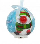 Светеща топка  снежко светло синя с надпис 80мм