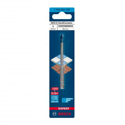 Свредло EXPERT HEX-9 HardCeramic 5x90 мм Bosch - Свредла за стъкло, фаянс и гранитогрес