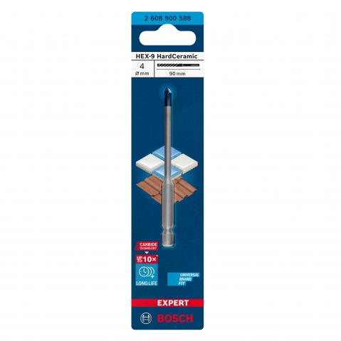 Свредло EXPERT HEX-9 HardCeramic 4x90 мм Bosch - Свредла за стъкло, фаянс и гранитогрес