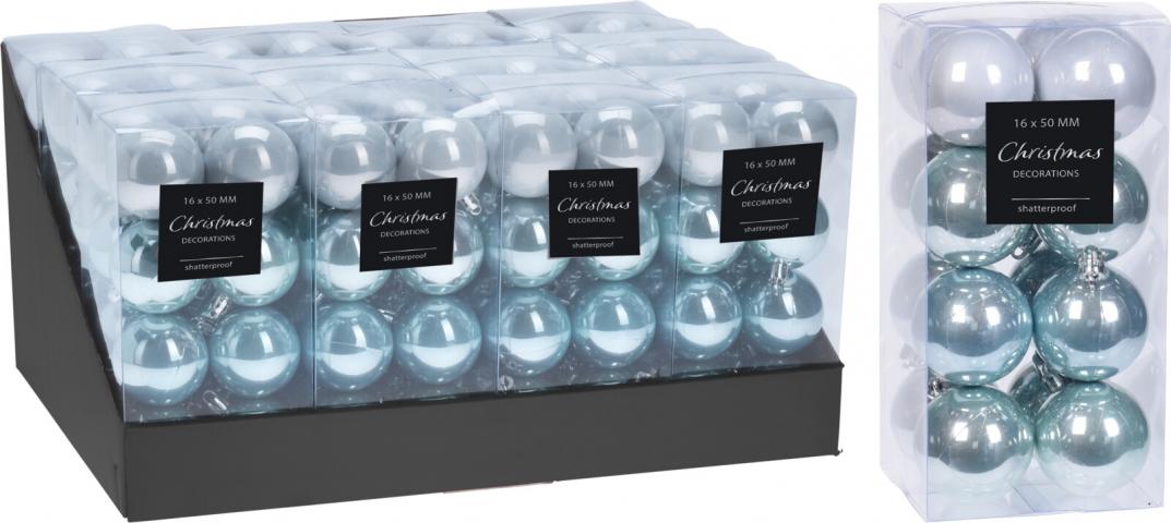 Коледни топки 5 см 16 бр. сини - Коледни топки