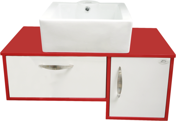 Червен PVC шкаф с умивалник - Мебели за баня
