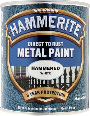 Боя за метал Hammerite 0.75л, бял хамър ефект - Бои 3в1