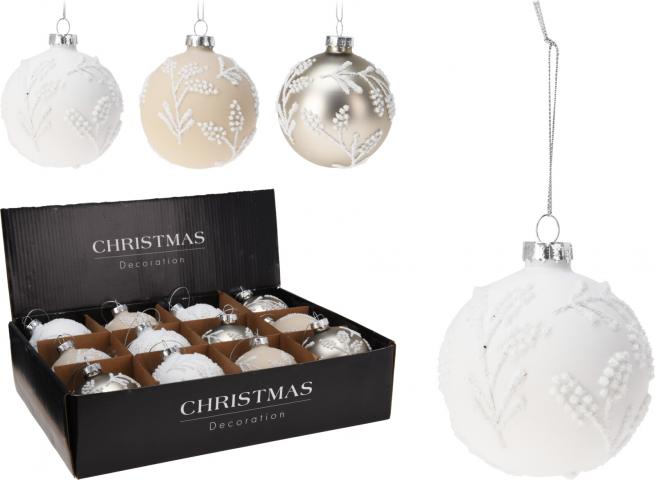 Стъклена коледна топка 8 см клончета 3 дизайна - Коледни топки