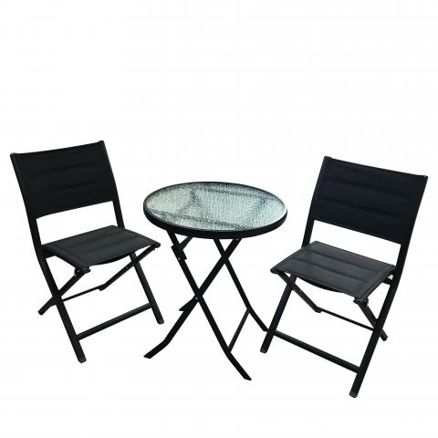 Балконски сет маса и 2 стола (черен текстилен) - Метални гарнитури