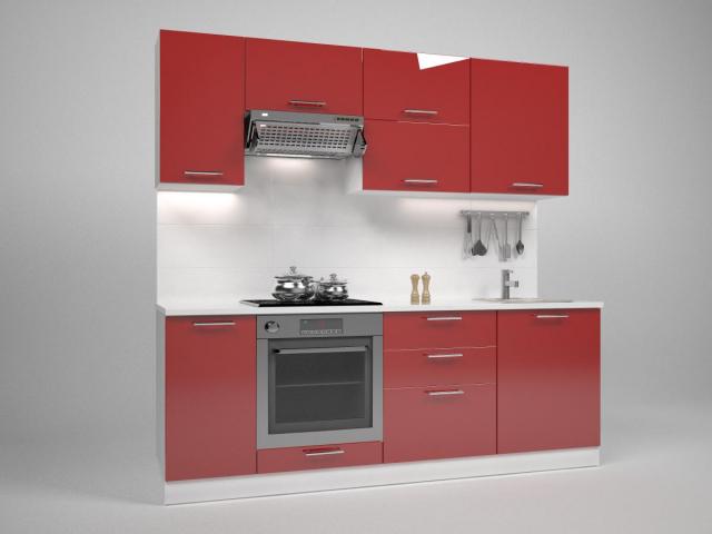 Кухня Трейси 220 см, червено/червено - Готови кухни