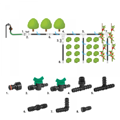 Комплект аксесоари за капково напояване за Ф 16mm х 42 части, снимка 4 - Капково напояване
