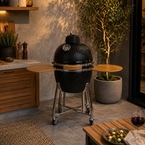 Барбекю Kamado 60x57x88 см черно, снимка 3 - Керамични грилове Кamado