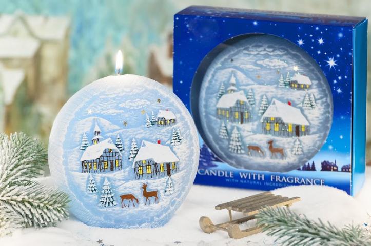 Свещ диск 130 мм зимен пейзаж - Коледни артикули