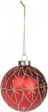 Коледна топка 8см със златни орнаменти, стъклена, снимка 3 - Коледа