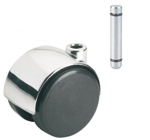 Двойно колело 40мм KS черно хром щифт 8мм - Мебелни колела