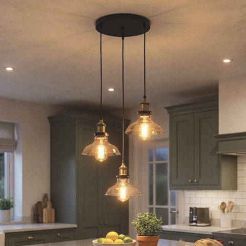 Пендел Saville 3x42 W, E27 ф200 метал/стъкло, снимка 2 - Пендели