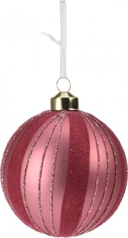Коледна топка 8см, 
райе кадифе,
розова, стъклена, снимка 3 - Коледа