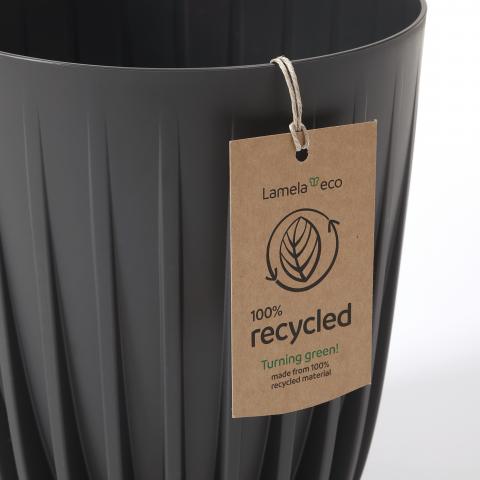 Кашпа Mira ECO recycled ф25х29 см сива, снимка 2 - Пластмасови кашпи