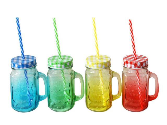 Буркан-чаша цветно стъкло с капаче - Чаши