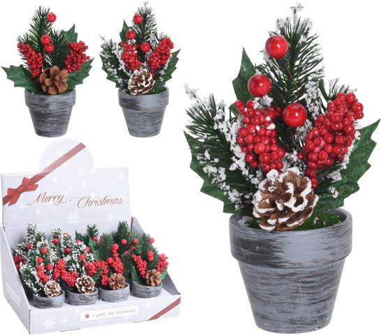 Коледна декорация в керамична саксия 7X7X16CM - Коледни изкуствени цветя