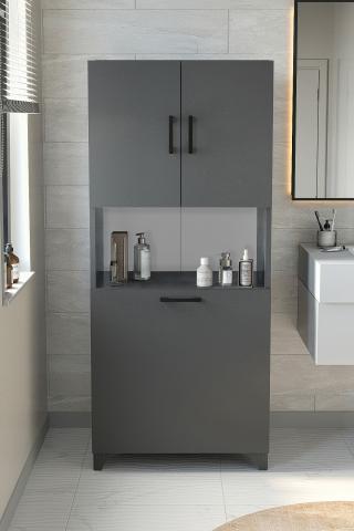 Шкаф за пране с кош DAMLA антрацит, снимка 3 - Гардероби