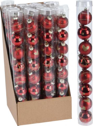 Коледни топки-сет 8х3см, 
червени, стъклени - Коледа