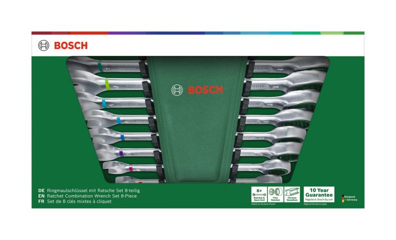 Комплект гаечни ключове с тресчотка Bosch 8 бр., снимка 3 - Комплекти ключове