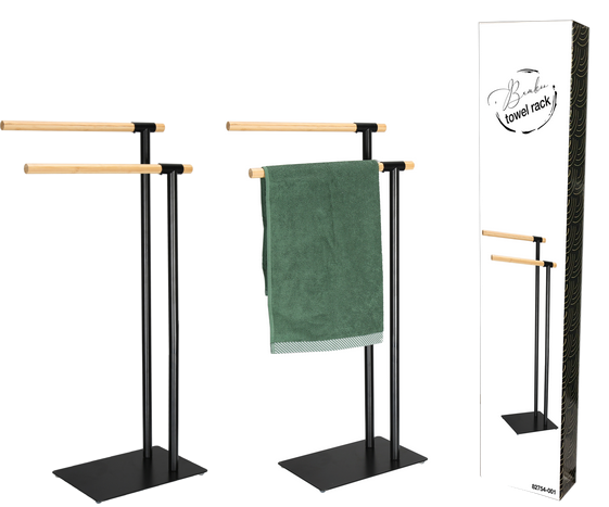 Метална стойка за хавлии с бамбукови рамена - Поставки за кърпи