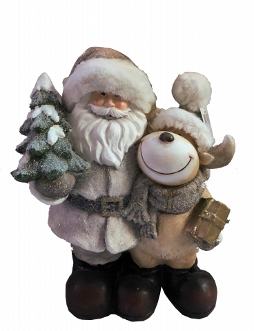 Фигура Дядо Коледа с елен 31х21х56 см магнезий - Коледни фигури