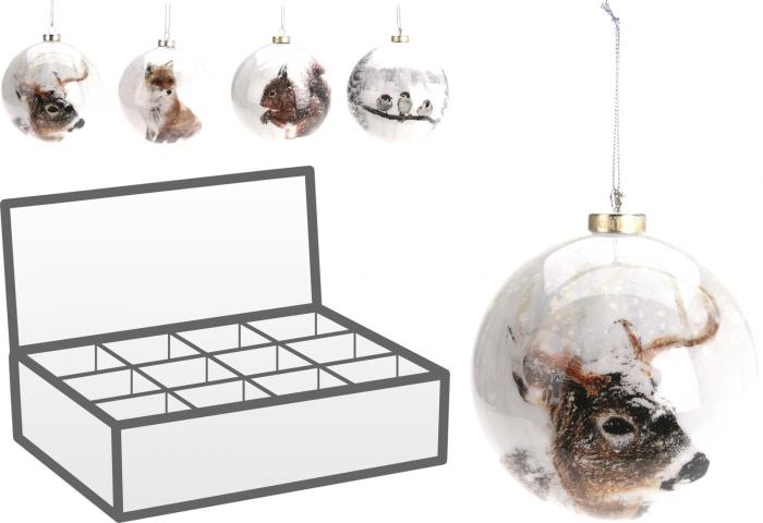 Коледна топка с вътрешни фигури 8 см - Коледни топки