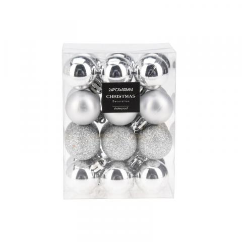 Коледни топки 24 бр. 3 см сребърни - Коледа