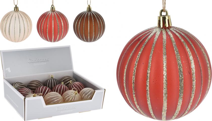 Коледна топка 8 см релефна 3 дизайна - Коледни топки