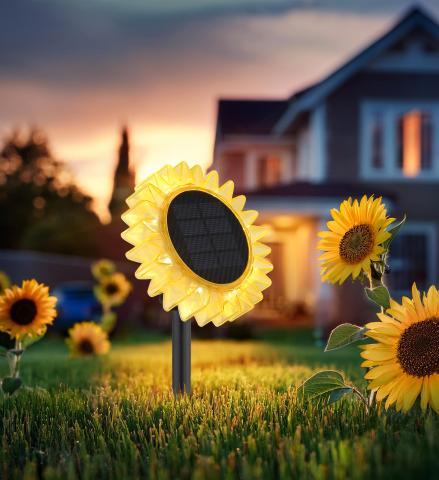 Соларна лампа Слънчоглед IP44, ф:130mm, H:295mm, incl. 8x LED 0.06W 3V, 3000K, снимка 3 - Соларни лампи