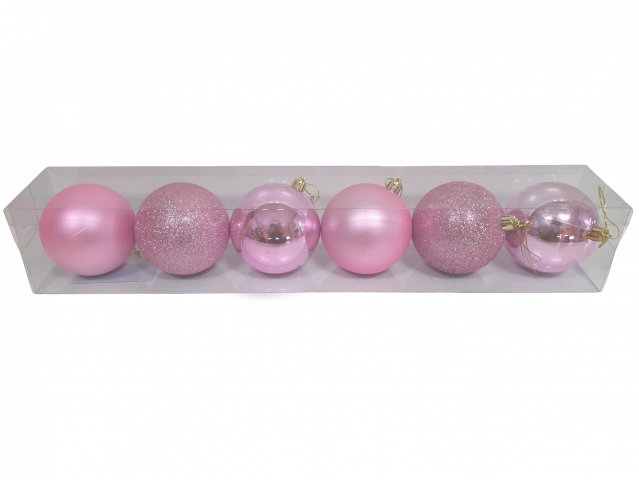 Коледни топки 6бр х 8см розови - Коледа