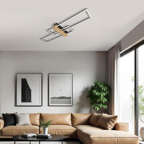 LED плафон LUCAS 30W 1544lm, 3000-4000-6400K, черно+дърво, снимка 3 - Плафони