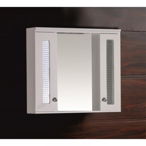 Огледален шкаф с LED осветление, бял - Pvc