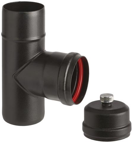 Кюнец за пелетна камина ф80 Т елемент мат черен - Кюнци за камини и печки