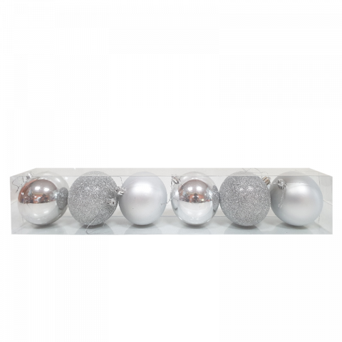 Коледни топки 8 см 6 бр. сиви - Коледа