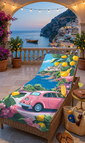 Плажна кърпа Pink car 80х160 см, снимка 2 - Хавлии и халати