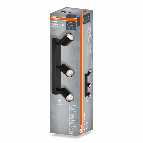Спот тройка ELEMENTAL GU10 черен, снимка 3 - Спотове