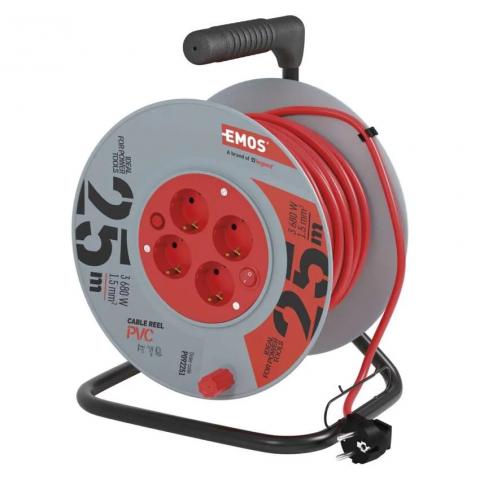 Кабелна макара EMOS 25м. 3x1.5мм2 контакти 4х2P+E, снимка 3 - Монофазни