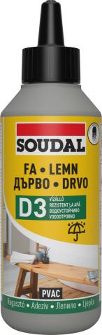 Лепило за дърво Soudal D3 250гр, водоустойчиво - Лепила за дърво