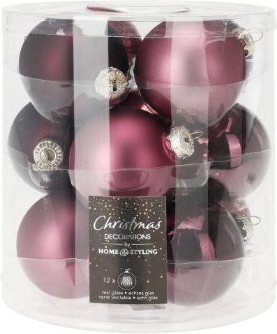 Коледни топки-сет 12х6см, 
лилави - мат и гланц, 
стъклени - Коледа