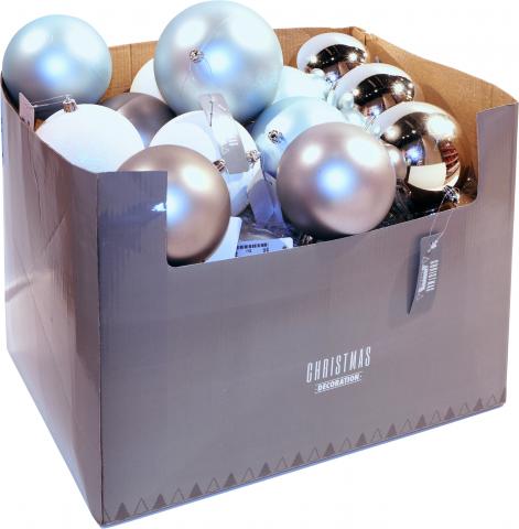 Коледна топка 10 см сребърна, синя - Коледни топки