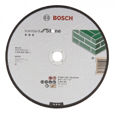 Диск за рязане Камък BOSCH 230x22,23x3 мм - Дискове за други материали