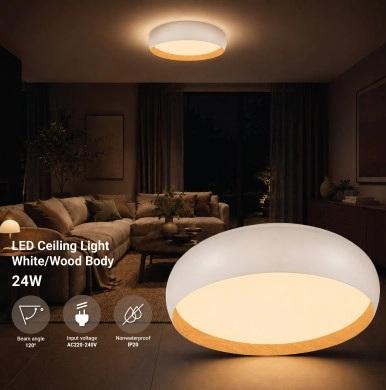 LED плафон Optonica 36 W бял/дърво, снимка 4 - Плафони
