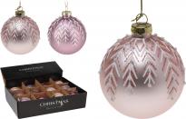 Коледна стъкленатопка, 8см, с бели орнаменти