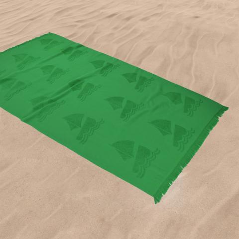 Плажна кърпа Лодки 100x170 см зелен - Хавлии и халати