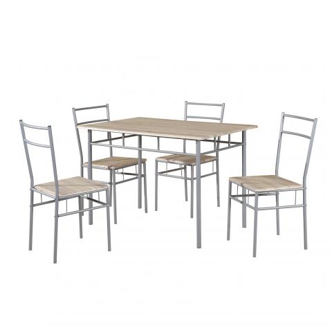 Комплект маса с 4 стола, MDF, цвят дъб - Трапезарни комплекти