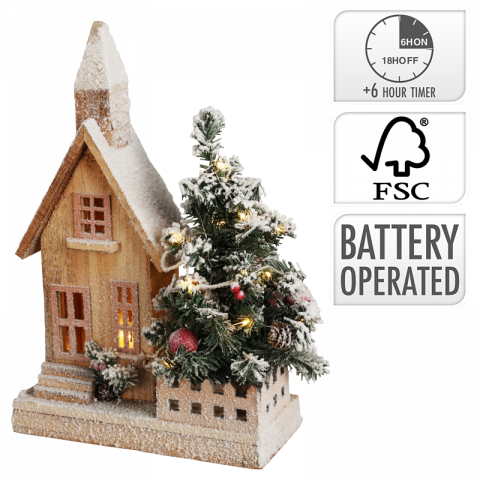 Дървена LED къщичка 27х11х44 см - Светещи фигури