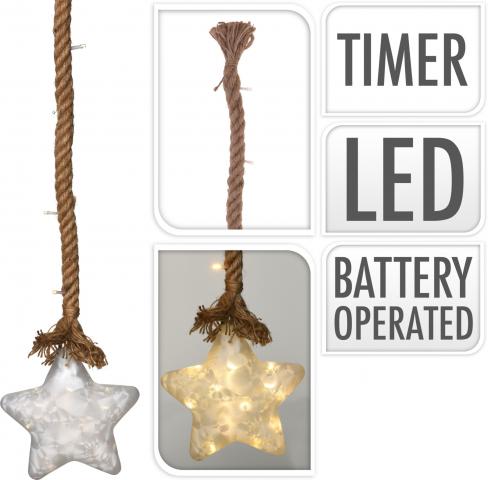 Светеща стъклена звезда на въже 10 LED - Други светещи артикули