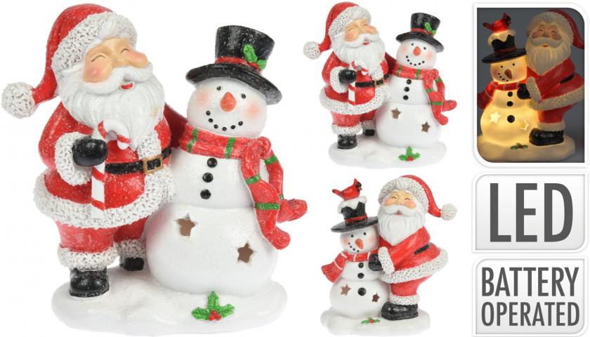 Фигура Дядо Коледа и Снежен човек 14см - Светещи фигури