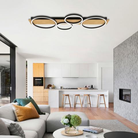 LED плафон MATTEO 38W 1529lm, 3000-4000-6400K, черно+дърво,, снимка 4 - Плафони